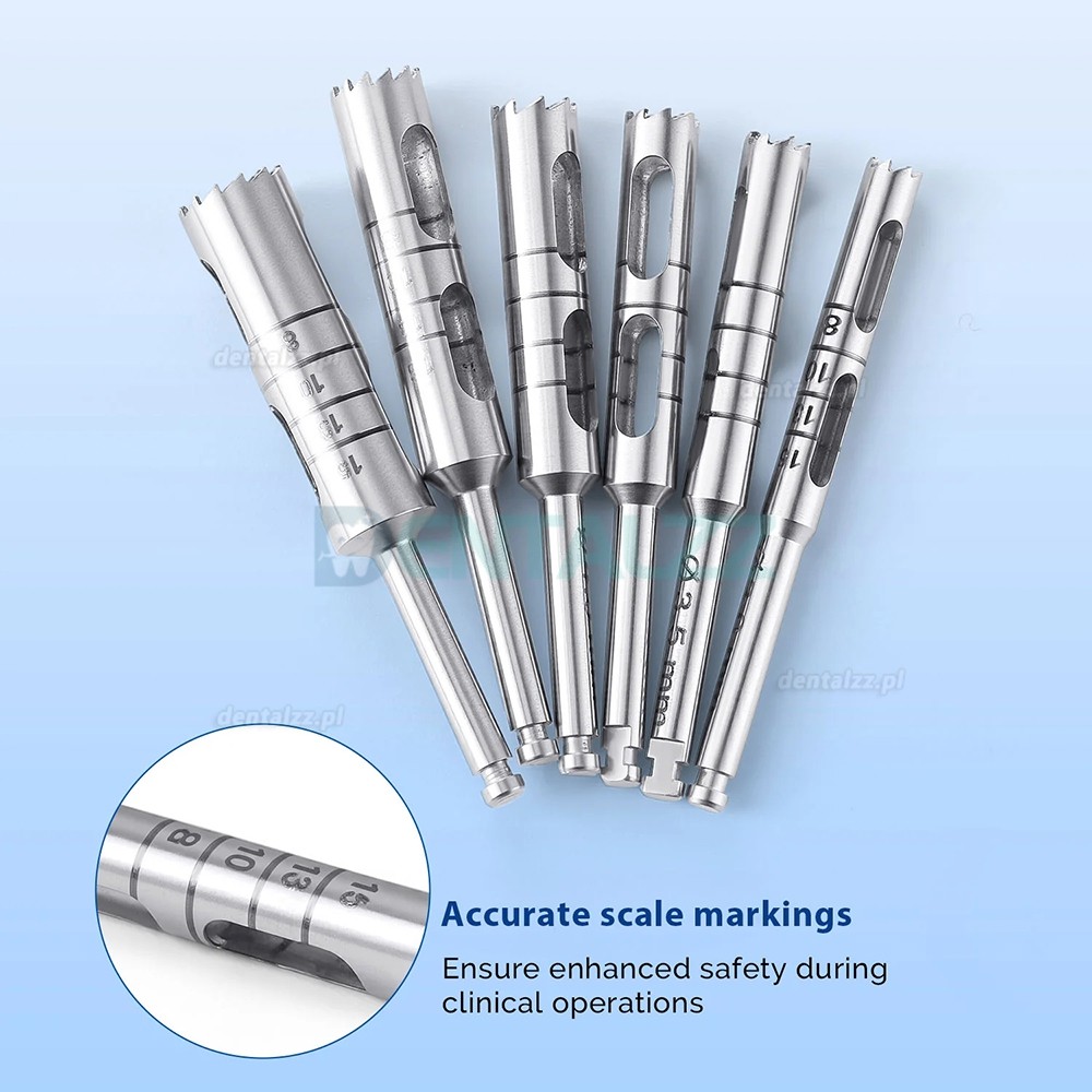 Zestaw 6 Szt. Trepan&oacute;w Kostnych do Implant&oacute;w Stomatologicznych Narzędzia Chirurgiczne